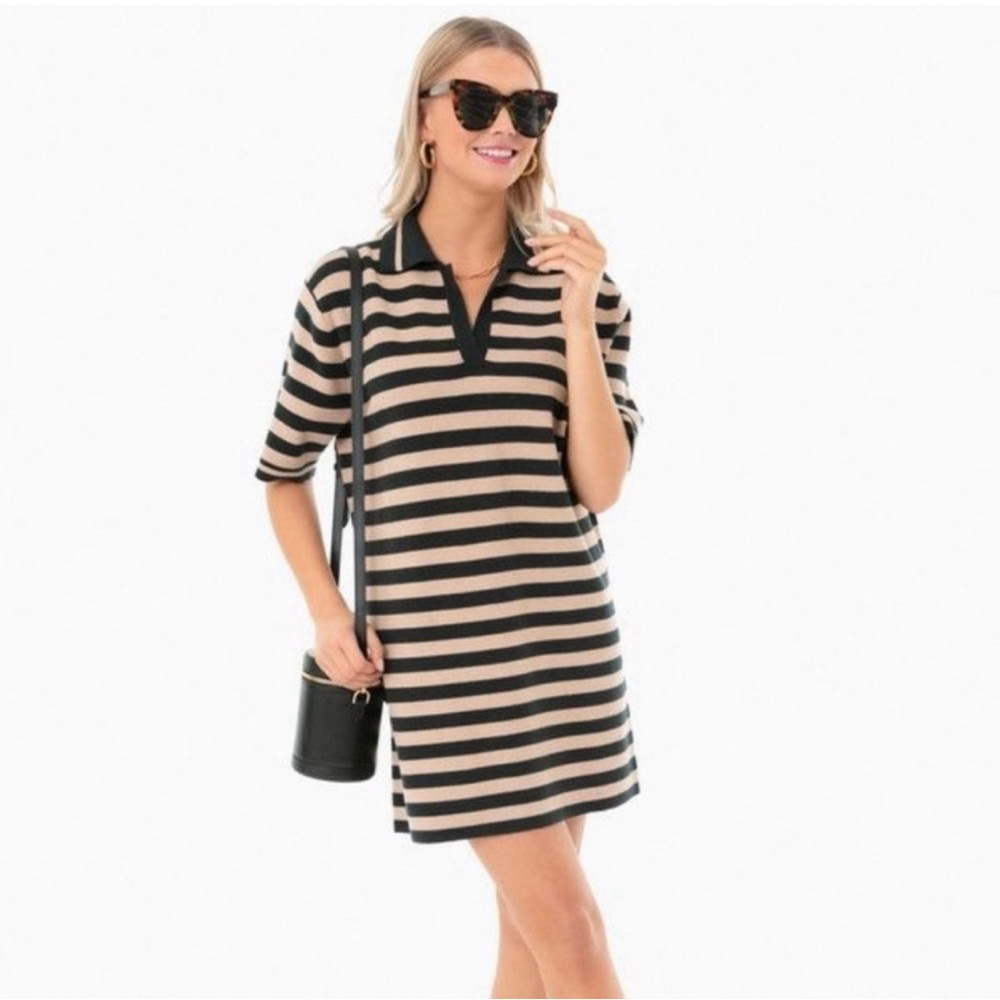 Tuckernuck Pomander Place Rugby Stripe Polo Dress Tan Black XL